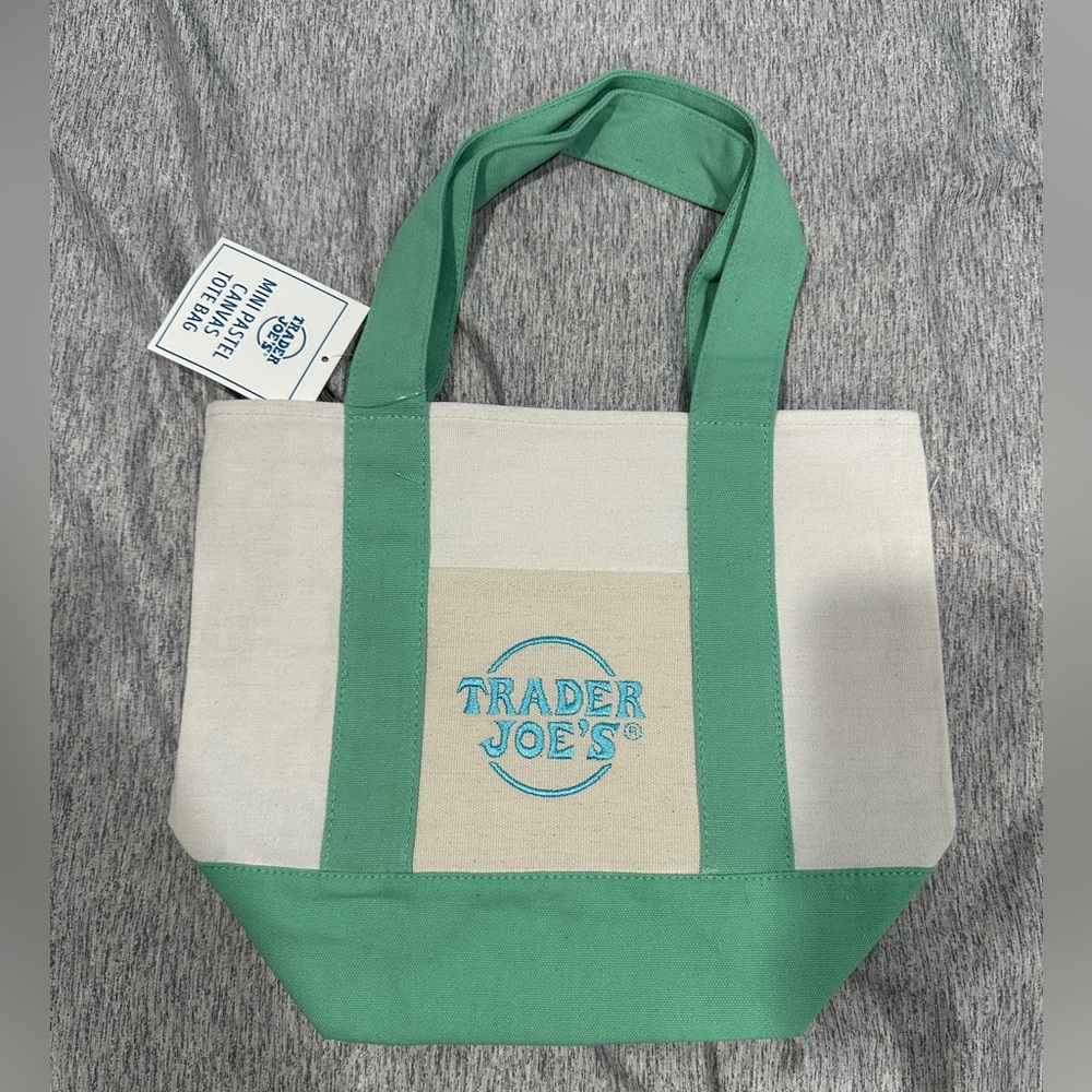 Trader Joe's Canvas Tote Mini Bag Limited Edition Pastel Green New w/ Tags